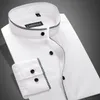 Koszulki męskie Koszulki Banded Collar (Collar Mandarin) z czarnym rurociągiem Kieszonkowym - Koszulka Casual Thin Long Sleeve Standard-Fit Shirt