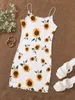 Sunflower Print Lettuce Trim Bodycon Dress SHE