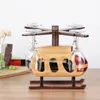 Europejski drewniany stojak na wino stojak helikopter kreatywny prezenty domowe dekoracje, stojak na wino + szklane wiszące