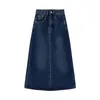 Skirts Long Denim Skirt Women Midi Retro A-line Jean Spring 2023 Split Fork Blue High Waist Jupe