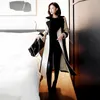Kadınlar Zarif Uzun Yün Ceket Kış Ofis Bayan Kruvaze Yaka Yaka Kuşaklı Ceket Palto Kadın Yün Giyim 201030
