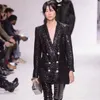 Jacket Women Sexy Elegant Long Black Sequin Beading Blaser Female Runway Designer Outwear Stage Blazer Slim Chic Top 2020
