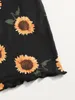 Sunflower Print Lettuce Trim Bodycon Dress SHE