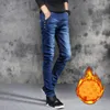 Winter Jeans Men's Slim Fit Thick Velvet Pants Warm Men Young Skinny Cowboy Classic Casual Denim Fleece Trousers Male Blue 201111