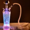 Acrylique Narguilé Shisha Ensemble Avec Base De Lumière Led Colorée Verre Fumer Des Conduites D'eau Portable Narguile Coupe Kit Avec Tuyau En Acier Inoxydable Bol De Charbon De Bois