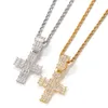 Herren Hip Hop Kreuz Halskette CZ T-förmiger quadratischer Stein Bling Iced Out Anhänger Halsketten Gold Silber Diamant Statement Schmuck Geschenk