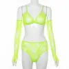 BKLD Mesh 2 Piece Sets Vêtements d'été pour les femmes Sexy Bra Crop Top et Shorts Dentelle Ensembles Neon Two Piece See Through Club Outfits T200623