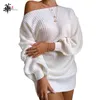 니트 스웨터 드레스 흰색 긴 소매 드레스 겨울 가을 여자 의류 랜턴 여자 섹시한 미니 201029