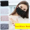 Máscara Máscaras do desenhador de moda Pérola Rosto Lace ajustável Circuito Anti-poeira lavável Máscara Facial Máscara reutilizável Ice Silk para adultos 4 cores RRA3753