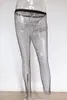 Beyprern Sparkle taille haute Leggings embelli maille Diamante pantalon femmes extensible voir à travers un pantalon crayon maigre pantalon net T200606