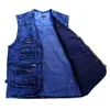 Chaleco para hombre Ropa exterior Chaleco de mezclilla Color azul profundo Talla grande Chaqueta sin mangas Multi-bolsillo Tamaño XL a 5XL 201126