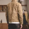 Heavy Oil Wax Canvas Khaki Jackets Classic Double Cut Slim Tool American Retro Men Jacket And Coat