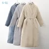 Nieuwe Design Dames Winter Dikke Jas Warm Parka Waterdicht Maxi Long Puffer met Belt Oversized Casual Bovenkleding 201110