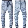 Distressed Ripped Jeans Pläterade Motorcykelbyxor Hål Mäns Biker Jeans Mode Motorcykel Denim Byxor Mens Elastiska Slim Män Mid G0104