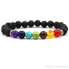 Natural Lava Stone Yoga Bracelet 7 Chakra Black Volcanic Rock Bracelets Healing Balance Beads Bracelet Reiki Buddha Prayer Beaded Bracelet