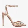 2022 Luxury Designer Tequila Leather Sandals Shoes Women High Heels Strappy Crystal Embellishments Bridal Dress,Evening Gladiator Sandalias