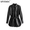 KPYTOMOA Moda Donna PU Ecopelle con cintura Giacca Cappotto Vintage Manica lunga Prese d'aria laterali Capispalla femminile Chic Top 201028