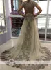 Sexy Champagne Dresses Kaftan Dubai Arabic Wedding Dresses Sheer Jewel Neck Cap Sleeves Tulle A Line Bridal Gowns Applique Beads