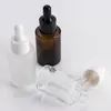 30ml Glass Bottle Flat Shoulder Frosted Clear Amber Glass Round Essential Oil Serum Bottle With Glass Dropper Perfume Bottles
