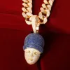 Cartoon gezicht met blauwe hoed hanger gouden kleur materiaal koperen kubieke zircons hiphop rots straat sieraden met 20mm Cubaanse ketting