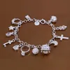Регулированный милый шарм 925 посеребренные женские ювелирные украшения девушка браслеты браслеты с 13 подвески браслет браслет