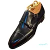 vestito da uomo scarpe classiche inglesi con tacco basso in pelle PU doppia fibbia