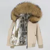 防水爆撃機パーカーウィンタージャケット女性リアルウサギの毛皮コートナチュラルフォックスアライグマの毛皮のカラーフード取り外し可能な新しい201125