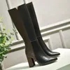 2021 Mode Luxury Ladies High-Heeled Boots Stilig Bekvämt Mjukt Läder Material 15 tum Kvinnor Knight Tryckt tyg