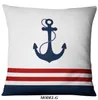 Blue Anchor Sailor Nautical American Marine Style Linen Pillow Case Home Fabric SOFA MEDITERRANEAN CUDHION BIL Kudde CASHION COVER