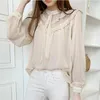 Damenblusen Hemden 2022 Mode Rüschen Vintage Damen Bürodame Freizeithemden Frauen Plus Größe Lose Chiffon Elegante Bluse Blusas 11246