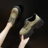 Dress Shoes 2022 Autumn Winter Fashion Korean Style Round Toe Middle Heel Pumps For Woman Casual Lace-up Shallow Loafers Wear-resisting
