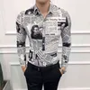 Persönlichkeit Jugend Trend Mode Lässige Männer langärmliges Hemd Frühling und Herbst Neue M-5XL Gedruckte Zeitung Slim Shirt 2019 G0105