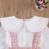Focusnorm Autumn Princess Kids Baby Girls Clothes Set 2st Peter Pan Collar Single Breasted Tops Plaid Print Bib Rem klänning G220310