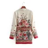 Vrouwen Vintage Retro Rode Floral Print Kimono Pak Jas Dames Taille Bowknot Sjerpen Uitloper Business Casual Slim Coat LJ200813