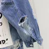 Giacche da donna Rugod Nuova lettere vintage Stampa jean sfilacciata Giacca da donna Autunno inverno strappato in denim giacche da bombardiere femminile Casaco