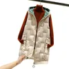 포켓 지퍼 후드 겉옷 여성용 코튼 조끼 두꺼운 따뜻한 겨울 민소매 재킷 여성 긴 조끼 허리 코트 Veste Femme 201102