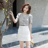 ワークドレスカジュアル2ピーススカートセット半袖Tシャツ+ハイウエストセクシーミニスカート韓国風エレガントなファッションシックスーツ