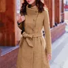 Womens Winter Lapel Wool Coat Trench Jacket Long Sleeve Overcoat Outwear winter coat women LJ201106