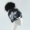 Tie Dye Print Beanie Winter Real Fur Pompom Hats For Women Fashion Brand Hip Hop Caps Wool Knitted Bonnets Skullies