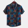 통기성면 남성 셔츠 민족 스타일 인쇄 빈티지 짧은 슬리브 스트리트웨어 탑 느슨한 남자 해변 하와이 셔츠 2020 LJ200925