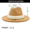 2020女性ワイドブリム模造ウールフェルトFedora Hatsファッション教会パーティー女性のドレス帽子パールリボンの装飾白い帽子