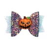 CN 8 Sztuk / partia Mini Glitter Halloween Włosy Łuki z klipami Dla Dziewczyn Dzieci Dyni Klipy Włosów Hairgrips Dzieci Akcesoria do włosów LJ201226