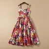 Runway Dresses European och American Women's Wear Spring Spring New Condole Belt Floral Print Fashionabel Cotton Pleated Dress