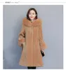 WYWAN inverno nuovo cappotto di shearling di pecora donne s metà lunghezza pelliccia particella di lana un cappotto di pelliccia LJ201021