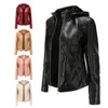 Мода твердая молния PU кожаный байкер куртка женская осень зима Искусственная меховая туника верхняя одежда женский плюс размер с капюшоном бархат Y201006