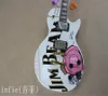 2022 Jim Beam Model met roze roze bloemsticker op lichaam Top White Color OEM standaard elektrische gitaar