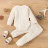 0–24 Monate Neugeborene Baby-Kleidungssets, gestrickt, warm, Strampler, Oberteile, Hosen, 2-teilig, Anzug, Kleinkind, Mädchen, Jungen, Langarm, Herbst, Winter, Homewear 20220221 H1