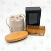 MOQ 50 sets Customise LOGO Beard Kit Brush and Fine & Coarse Teeth Green Sandalwood Combs Set With Gift Box Bag