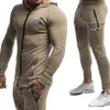 hommes costume de sport musculation à capuche + pantalon ensemble hommes coton costumes de sport fermeture éclair collants vêtements fitness course ensemble hommes survêtements Y1221