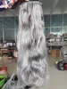 Tuz biber gümüş gri insan saç at kuyruğu uzantısı kısa uzun dalgalı kadınlar midilli kuyruk saç parçası sargılar 10-24 inç diva1